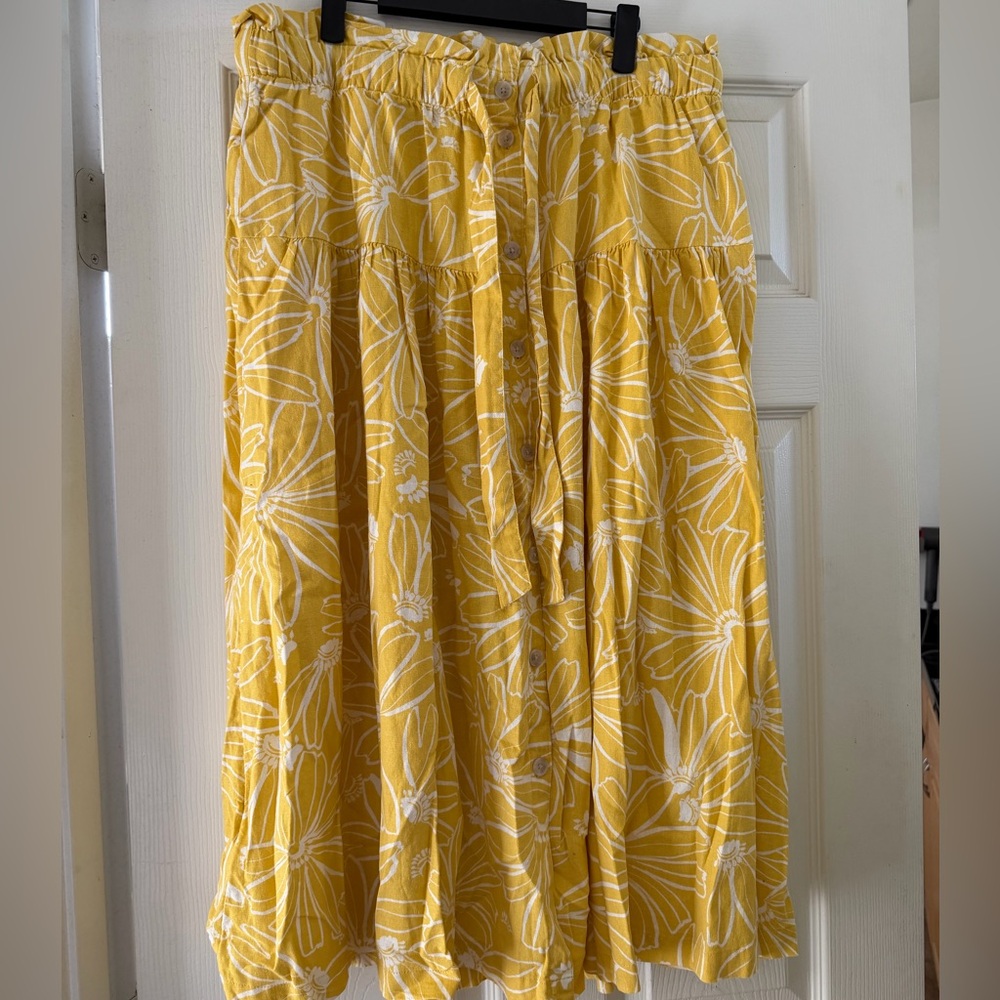 Universal Thread Yellow Floral Button-Front Maxi Skirt